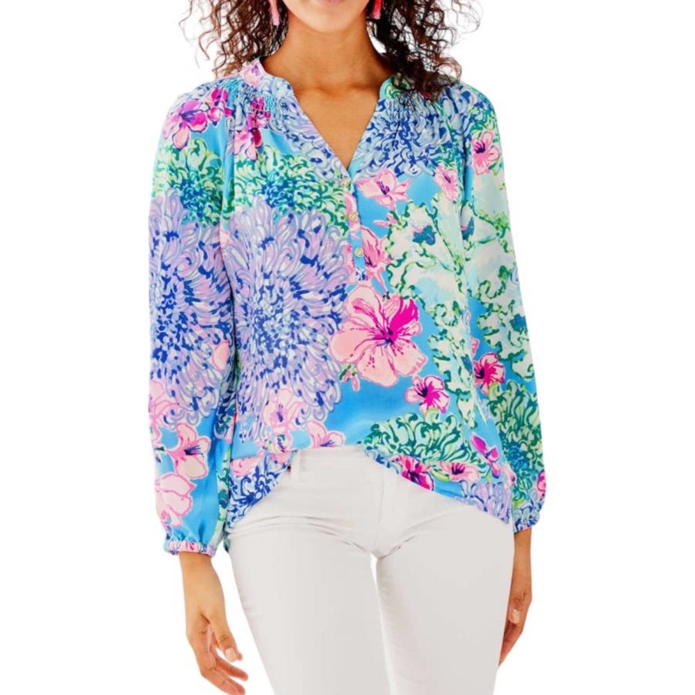 Lilly Pulitzer 100% Silk Elsa Top In Special Delivery Resortwear Vacation XXS